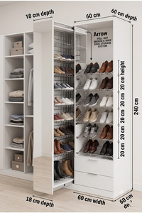 Mueble Zapatero a Medida con Estantes Extraíbles, Organizador <span class=keywords><strong>de</strong></span> Zapatos <span class=keywords><strong>de</strong></span> Entrada <span class=keywords><strong>de</strong></span> Piso a Techo, Armario con Puerta Abatible - Product Image 2