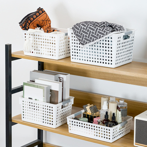 6 Pack <b>White</b> Plastic <b>Storage</b> <b>Baskets</b> Multi-Size Ventilated Organizer Bins with Handles for Kitchen & Bathroom - Product Image 2