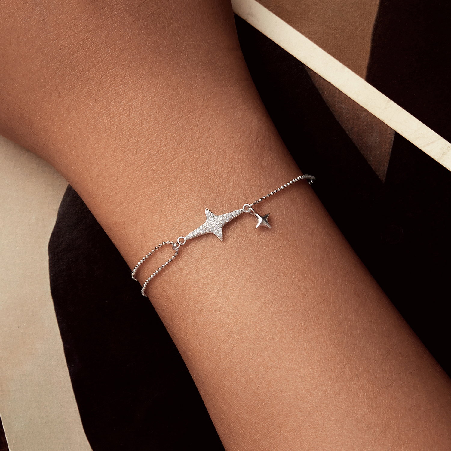 アクセサリー ITALY silver 925 star design bracelet 925 Sterling Silver Beautiful Star Bracelet With Silver