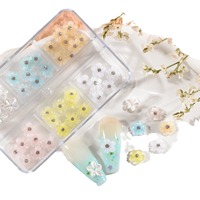 Breloques pour ongles en forme de fleur 3D couleur macaron, décorations brillantes en strass pour manucure