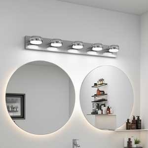 Luminaire de salle de bain moderne à LED 35 pouces, 18W, 5 ampoules, chrome, montage en surface, lampe de miroir, lumière du jour 5000K, IP44 - Product Image 2