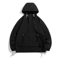 Veste à capuche vintage avec poche avant en nylon personnalisé d'automne Veste Anorak coupe-vent pull-over légère pour hommes