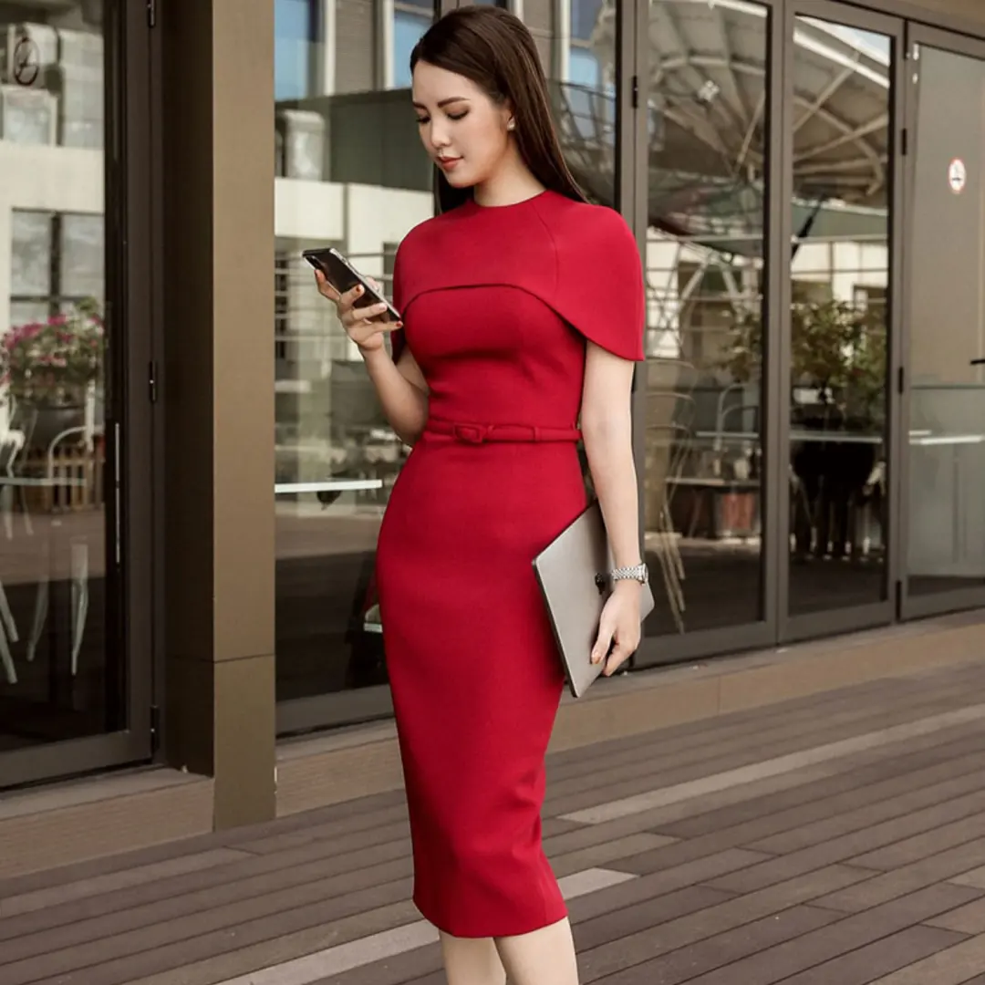 ZYHT 90183 OEM ODM abito personalizzato maniche a scialle di classe stile dritto Bodycon Evening Vestido Women Long Red Party Dress