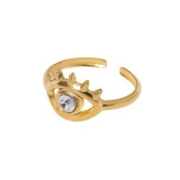 Nouvelle bague ajustable ouverte pour femme en acier inoxydable plaqué or 18 carats, anti-ternissement, avec zircon incrusté motif œil protecteur