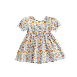 最新设计童装女婴夏季甜美露背花朵连衣裙