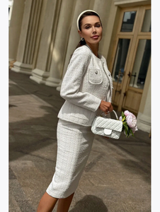 <span class=keywords><strong>Blazer</strong></span> da <span class=keywords><strong>donna</strong></span> elegante <span class=keywords><strong>in</strong></span> <span class=keywords><strong>Tweed</strong></span> due pezzi con girocollo e gonna Midi aderente per ufficio - Product Image 2