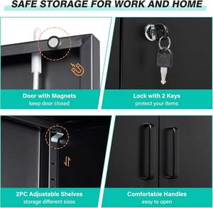 Armoire <span class=keywords><strong>de</strong></span> rangement industrielle en métal à 2 portes, 2 étagères réglables, acier, verrouillable, comptoir <span class=keywords><strong>de</strong></span> classement, noir, maison, bureau, atelier, école - Product Image 4