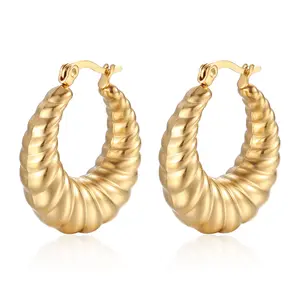 LIFTJOYS unique antique gold geometric twist dangle hoop earring jewelry women 14/18 K gold plated simple huggie ears