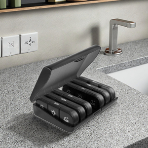 Vente en gros - Boîte de rangement pour médicaments portable moderne à 21 compartiments, en plastique PP noir, boîte à pilules hebdomadaire, organiseur de comprimés pour sept jours - Product Image 3