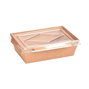 Boîtes à emporter jetables en papier kraft de qualité alimentaire, auto-montables, avec couvercle en plastique pour sushi, salade, utilisation en restaurant - Product Image 2