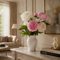 Branche de pivoine artificielle à 3 têtes en soie toucher réel, fleurs de pivoine sans perte de pétales, tige artificielle pour bouquet de mariage, décoration intérieure, centre de table