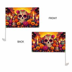 Drapeau <span class=keywords><strong>de</strong></span> fenêtre <span class=keywords><strong>de</strong></span> voiture sur le thème du Jour des Morts au Mexique, <span class=keywords><strong>prix</strong></span> bas, 12x18 pouces, logo personnalisé - Product Image 2