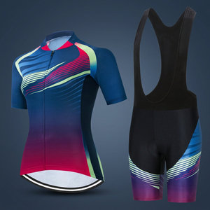 Kit de cyclisme pour femmes, maillot à manches courtes et short à bretelles avec design à rayures colorées pour la pratique du cyclisme sur route - Product Image 6