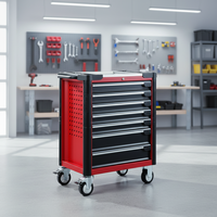 Armoire à outils en acier Goldenline Professional avec glissières à roulement à billes à retour automatique, roulettes robustes, chariot à outils industriel à 7 tiroirs