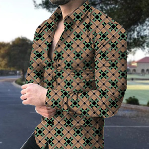 Chemises à manches longues pour hommes, imprimées de dentelle florale bleu sarcelle, décontractées, boutonnées, style hawaïen - Product Image 5