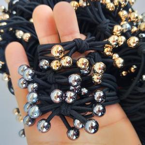 Vente en gros de bijoux tendance, élastiques à cheveux en perles dorées et argentées, élastiques à cheveux à 3 brins, accessoires capillaires mignons, bijoux à 1 yuan, 1 yuan - Product Image 2