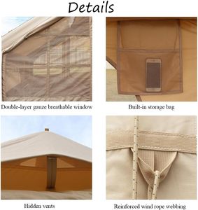 Carpa de Camping Inflable Portátil Impermeable de Lona Oxford de Una Sola Capa con Conexión para Estufa, Montaje Rápido, Dos Puertas, para 5/8 Personas - Product Image 2