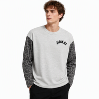 T-shirt à manches longues en maille gaufrée pour homme, imprimé léopard, manches contrastées, col rond, style streetwear