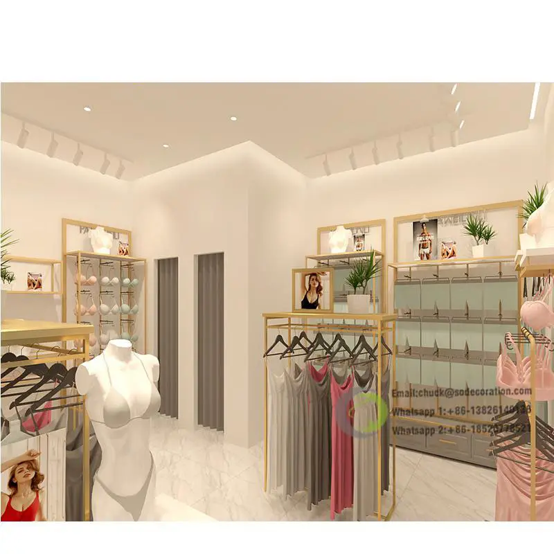 Modern Design Lingerie Display Rack Garments Shop Fittings Clothing Wooden Shelves