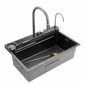 Multifunctional Double Bowl <strong>Kitchen</strong> Sink Large Size Scratch-Resistant LED Digital Display Waterfall Cupware Cleaning Rack <strong>Apron</strong> - Product Image 3