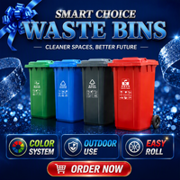 Poubelles en plastique en gros, poubelles à roulettes d'extérieur avec/sans pédale pour les déchets municipaux et communautaires