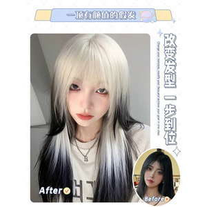 Peluca Larga y Lisa de Marca Nacional Ju Jingyi, Color Degradado, Cobertura Completa, Línea de Cabello Natural, Peluca de Encaje con Fibra Resistente al Calor - Product Image 3