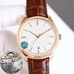 Montre mécanique unisexe haut de gamme, boîtier plaqué or, bracelet en cuir marron, montre minimaliste, saphir lumineux, étanche, date - Product Image 2