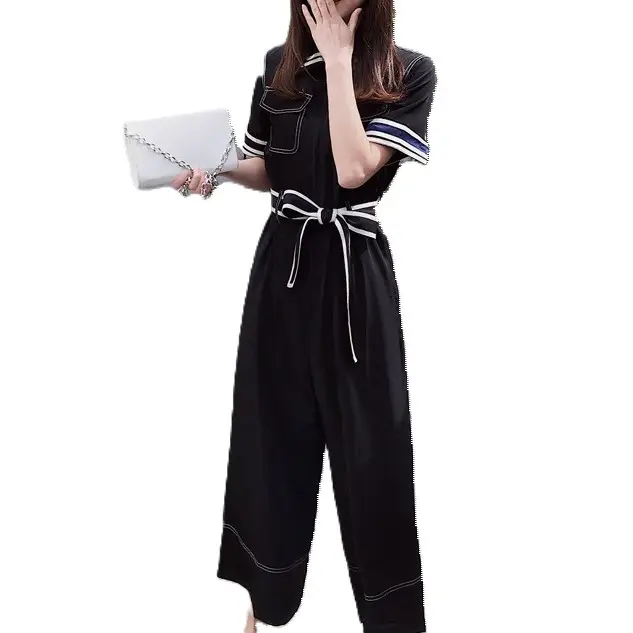 2024 summer korean women's casual jumpsuit, high-waisted thin cropped slim jumpsuit