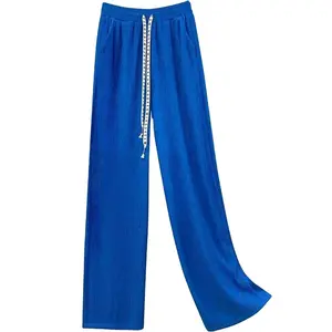 Loose High Waist Pleated With Letters Rope Wide Leg Pants Women Show Thin Texture Hanging Feeling Casual Lady Pants
