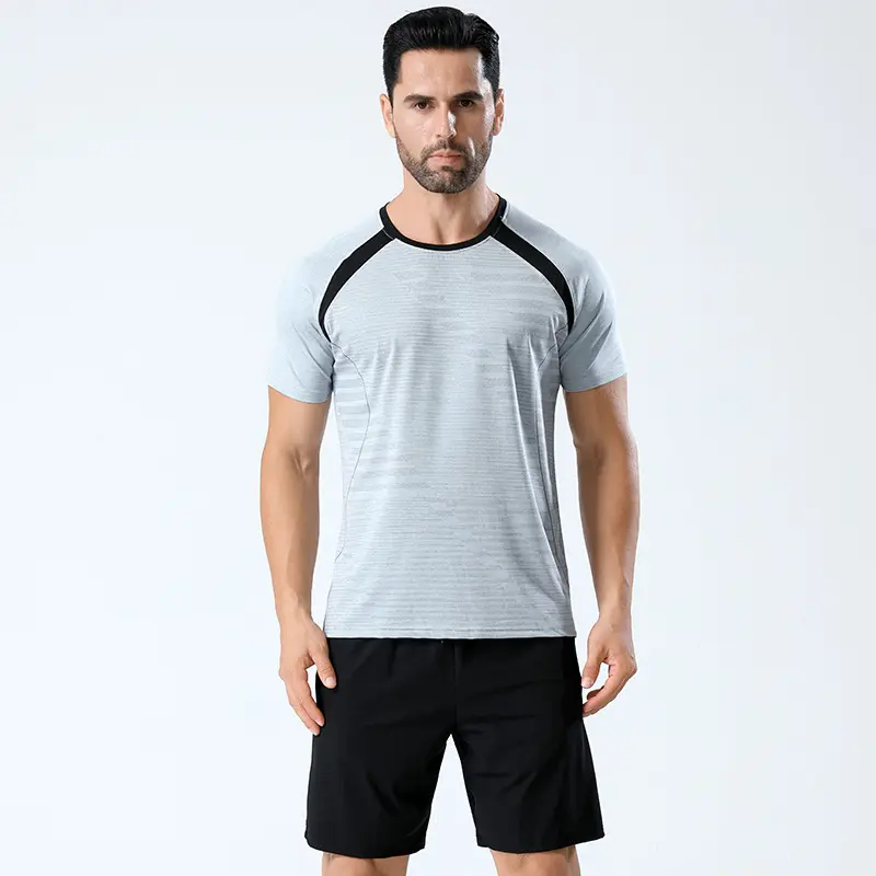 Unisex nefes streç tişört erkek spor taban düz renk kontrast Patchwork gerginlik ile hızlı kuru spor üst
