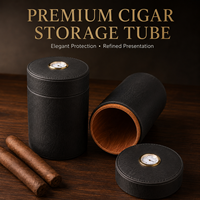 Boîte à cigares de luxe personnalisée en gros, en cuir PU laqué, cylindrique, avec hygromètre intégré, étanche à l'humidité, pour voyage et cadeau