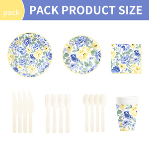 DAMAI Nuevo Juego de Vajilla Desechable con Diseño Floral, Platos, Vasos y Servilletas de Papel para Postre y Cena, Estilo Chino - Product Image 6