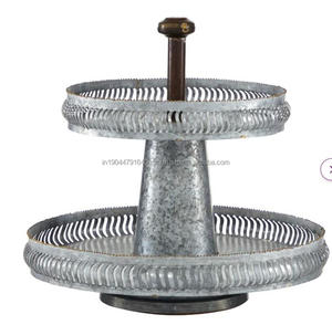 Soporte redondo moderno para pasteles y dulces, Hierro de metal galvanizado de dos niveles con tapa superior de madera para decoración del hogar y fiestas - Product Image 6