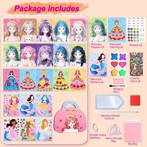 4-in-1 공주 판타지 메이크업 원피스 스티커 세트 인어 다이아몬드 페인팅 아트 공예 키트 소녀를위한 창조적 인 종이 장난감 - Product Image 2