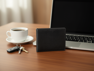 Portafoglio da uomo in vera pelle con motivo a palme, chiusura a piega, stile minimalista corto - Product Image 2