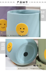 P269 arcilla transpirable en relieve DIY pintado <span class=keywords><strong>a</strong></span> <span class=keywords><strong>mano</strong></span> dibujos animados cara sonriente lunares maceta de cerámica - Product Image 3