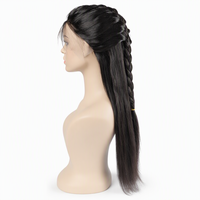 Perruque Lace Front en Cheveux Humains de Qualité 12A, Lisse, Couvre Toute la Tête, Longue, Noire, Cheveux Vierges pour Femmes