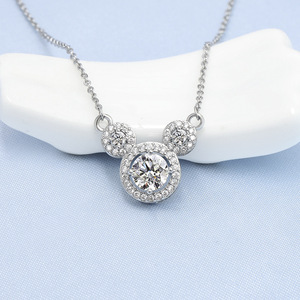Collier de mode féminin en gros, pendentif en acier titane tête de Mickey, chaînes tendance avec zircon, motif animal pour jeunes femmes - Product Image 2