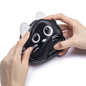 Nouveau Style mignon chat <span class=keywords><strong>Double</strong></span>-Zip porte-monnaie en cuir véritable Mini portefeuille porte-clés sac de rangement Niche rouge à lèvres pochette avec porte-clés - Product Image 4