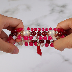 Bohemian Candy-Color Unisex Glass <b>Rope</b> Beaded <b>Bracelet</b> With Natural Stone and Tassel Design High-Appearance B0035 Candy-Color De - Product Image 1