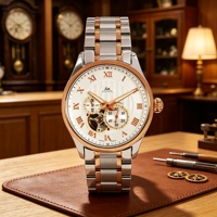 Montre-bracelet mécanique automatique pour homme, boîtier en acier inoxydable, bracelet en cuir, montre de ville, vente en gros, approvisionnement en vrac