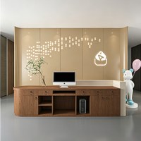 Bureau d'accueil moderne et minimaliste bicolore sur mesure avec éclairage LED intégré pour salon de beauté ou clinique