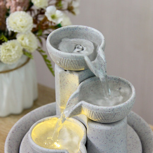 Mini fontaine d'eau en plastique, ornement de bureau, éclairée, ronde, minimaliste, décoration de bureau à domicile, cadeau, emballage individuel - Product Image 4