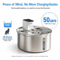Fontaine à eau pour animaux de compagnie en acier inoxydable ronde de 4 L, sans fil, avec batterie amovible, charbon actif, distributeur d'eau pour chat et chien
