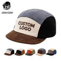 Gorra de 5 Paneles de Pana con Bloques de Color y Logotipo Personalizado, Gorra de Camper Suave y Cálida, Estilo Urbano, Snapback, Fabricante Mayorista