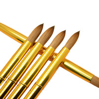 Vente chaude Acrylique Brosse À Ongles 100% Kolinsky Premium Tête Ronde Ongles Acrylique Brosse Or Métal Poignée Ongles Acrylique Poudre Brosse