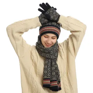 Set di cappelli e guanti caldi invernali lavorati a maglia alla moda MOTE-ZA349 Set di sciarpe per cappelli con berretti in Pom per adulti