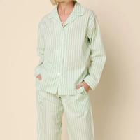 Ensemble de pyjama décontracté rayé pour femme avec col à revers et boutons sur le devant, manches longues, pour la nuit