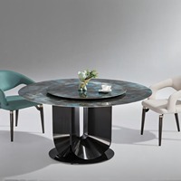 Table à manger de luxe moderne et minimaliste avec plateau tournant, non pliable, en pierre de cristal, mobilier de maison, chaise de salle à manger
