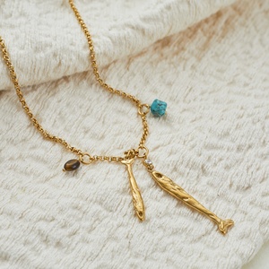 Collar Boho de Piedra Natural con Forma de Pez, Acero Inoxidable Chapado en Oro, Joyería Inspirada en el Océano con Cuentas de <span class=keywords><strong>Turquesa</strong></span> y Ojo de Tigre para Mujer - Product Image 2